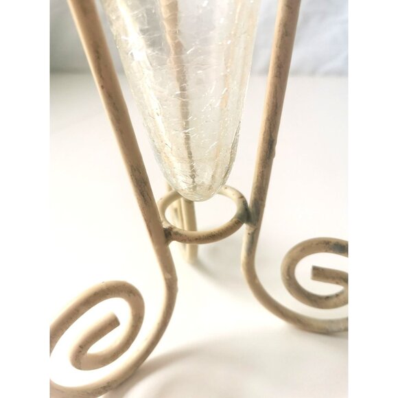 Crackle Glass Vase in a Metal Frame Vintage - Picture 5 of 7